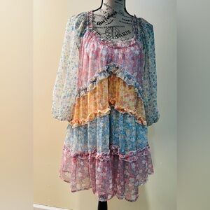 Lovecolette - Multicolor Floral Tiered Ruffle Mini Dress